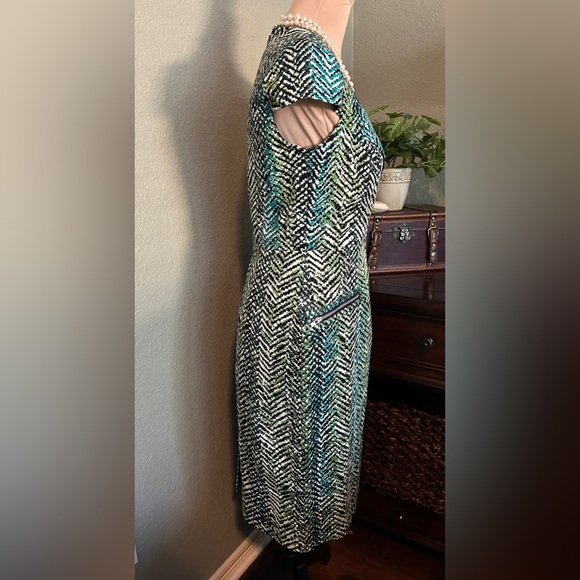 JAX Cotton Sheath Dress Green Geometric Print Size 6 - Picture 5 of 10